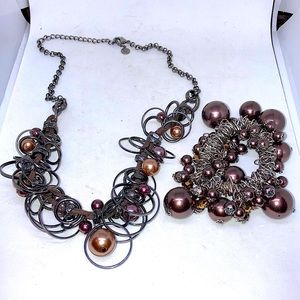 Fashion jewelry V set necklace and bracelet brown faux pearls